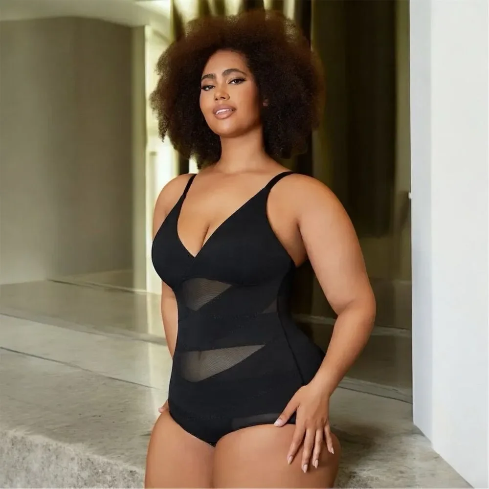 Nebility Figure Enhancing Plus Size 1X Black Shapewear Bodysuit Tummy Waist